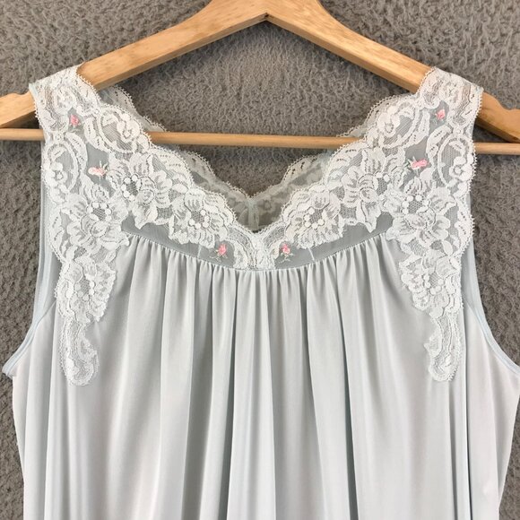 Vintage Shadowline Bridgerton Nightgown Boudoir PJs size 10 petite Blue 70s Lace - Picture 4 of 14